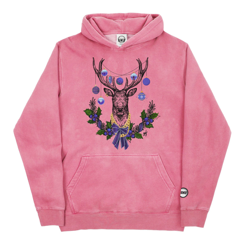 Youth Christmas Purple BMF Deer Pigment Dyed Hoodie