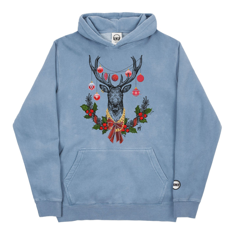Youth Christmas Red BMF Deer Pigment Dyed Hoodie