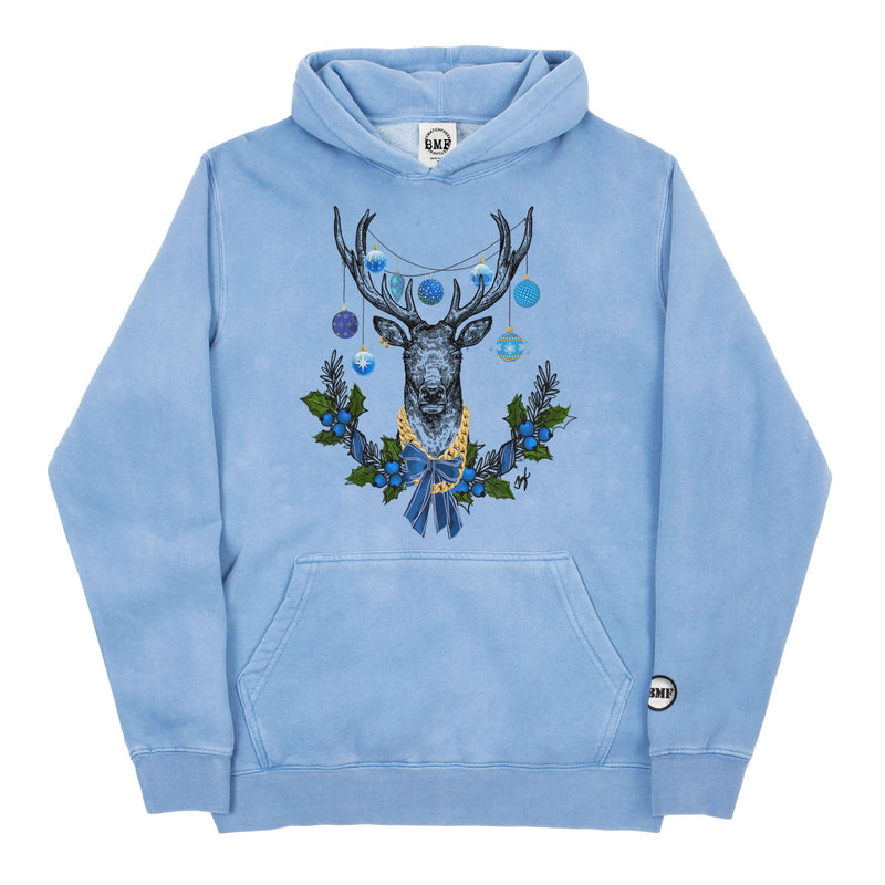 Youth Christmas University Blue BMF Deer Pigment Dyed Hoodie