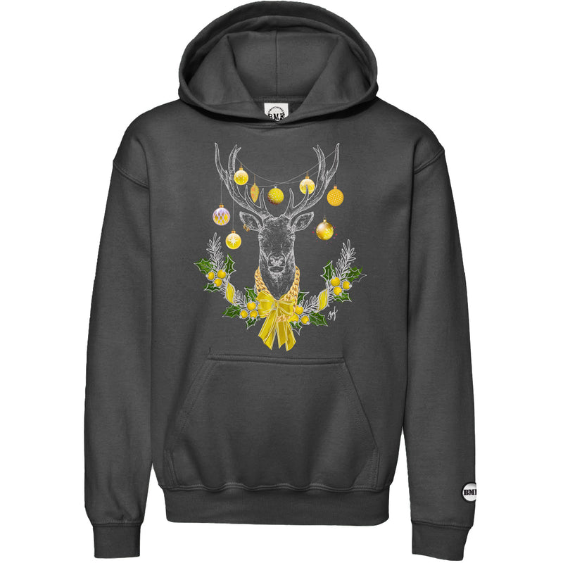 Yellow Christmas BMF Deer Youth Pullover Hoodie
