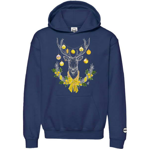 Yellow Christmas BMF Deer Youth Pullover Hoodie