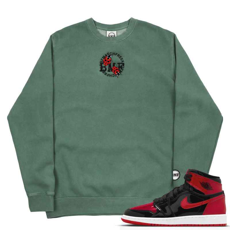 Lady Bug Embroidered BMF Pigment Dyed Crew Neck