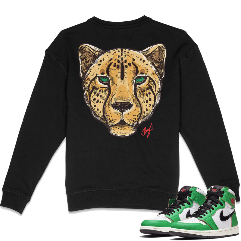 Jordan 1 Lucky Green Red Embroidered BMF Leopard Head Premium 450 gm. Crew Neck