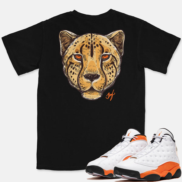 Jordan 13 Starfish Orange Embroidered BMF Leopard Head Vintage Wash Heavyweight T-Shirt