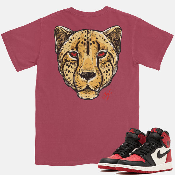 Jordan 1 Bred Toe Embroidered BMF Leopard Head Pigment Dyed Vintage Wash Heavyweight T-Shirt