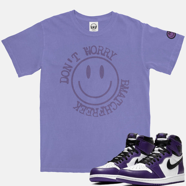 Jordan 1 Purple Court BMF Smiley Pigment Dyed Vintage Wash Heavyweight T-Shirt