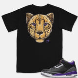 Jordan 3 Purple Court Embroidered BMF Leopard Head Vintage Wash Heavyweight T-Shirt