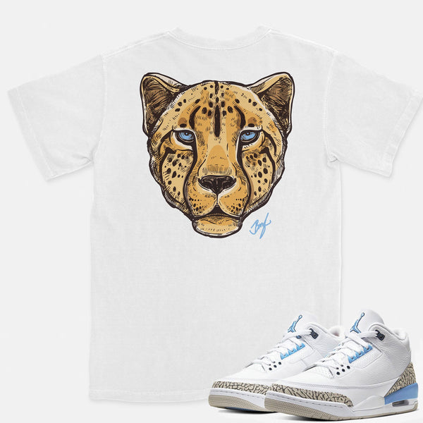 Jordan 3 UNC Embroidered BMF Leopard Head Vintage Wash Heavyweight T-Shirt