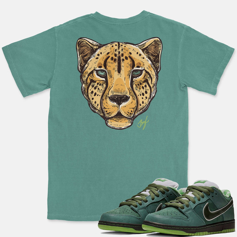 SB Dunk Green Lobster Embroidered BMF Leopard Head Pigment Dyed Vintage Wash Heavyweight T-Shirt