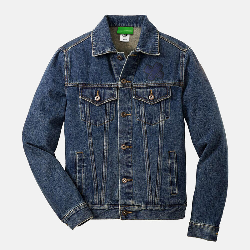 Navy embroidered BMF Bunny Face denim jacket