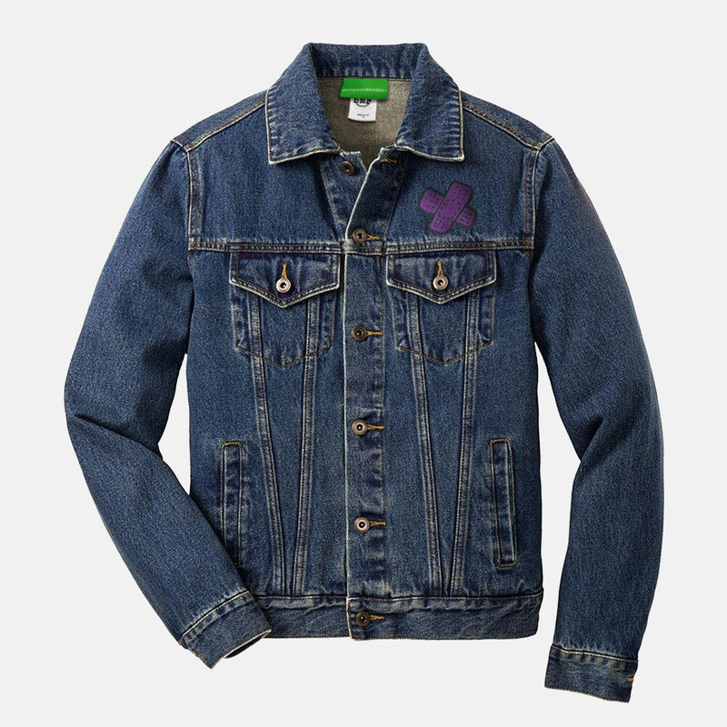 Purple embroidered BMF Bunny Face denim jacket