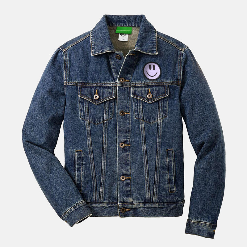 Lavender Embroidered BMF Smiley Denim Jacket