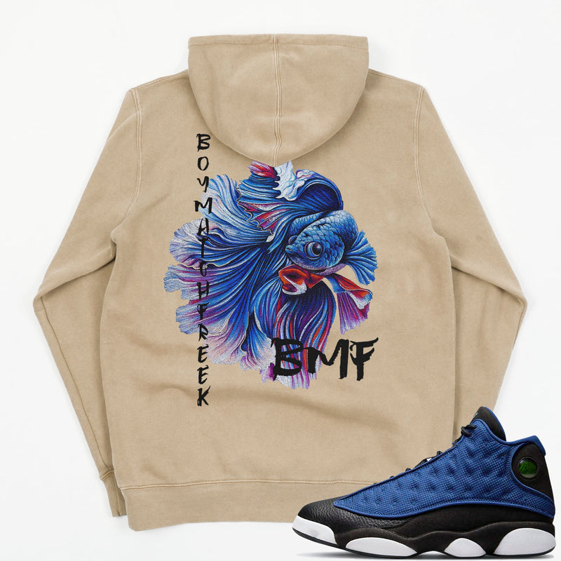 J13 Brave Blue BMF Siamese Fish Pigment Hoodie