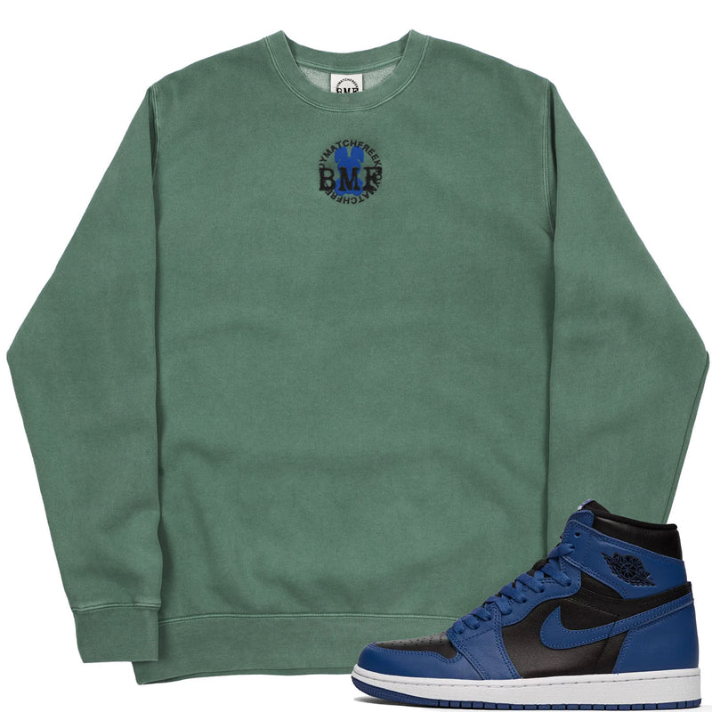 Jordan 1 Dark Marina Blue Embroidered BMF Bunny Pigment Dyed Crew Neck