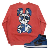 Jordan 1 Dark Marina Blue Embroidered BMF Bunny Pigment Dyed Crew Neck