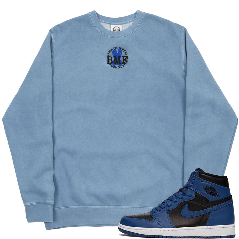 Jordan 1 Dark Marina Blue Embroidered BMF Bunny Pigment Dyed Crew Neck