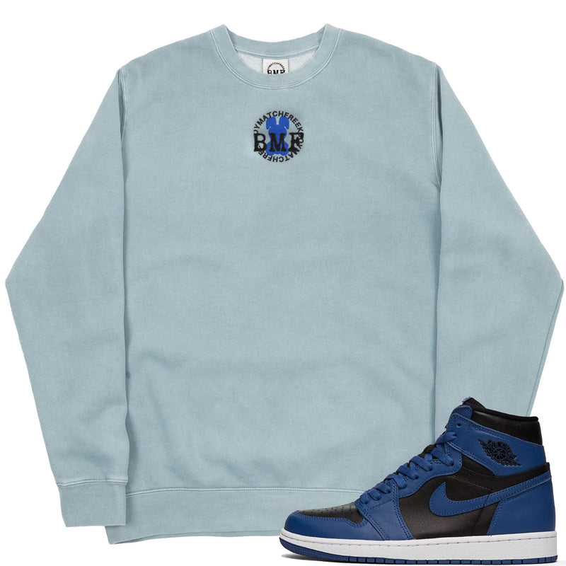 Jordan 1 Dark Marina Blue Embroidered BMF Bunny Pigment Dyed Crew Neck