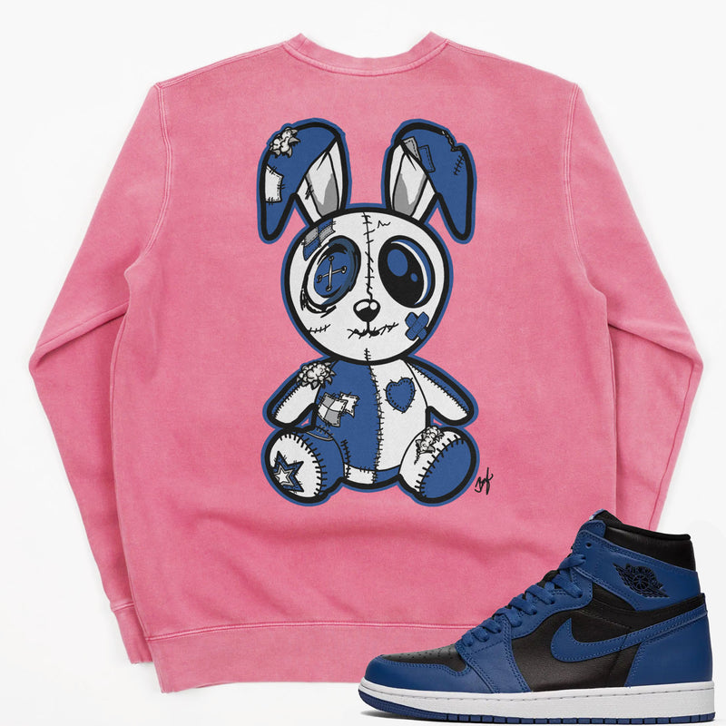 Jordan 1 Dark Marina Blue Embroidered BMF Bunny Pigment Dyed Crew Neck