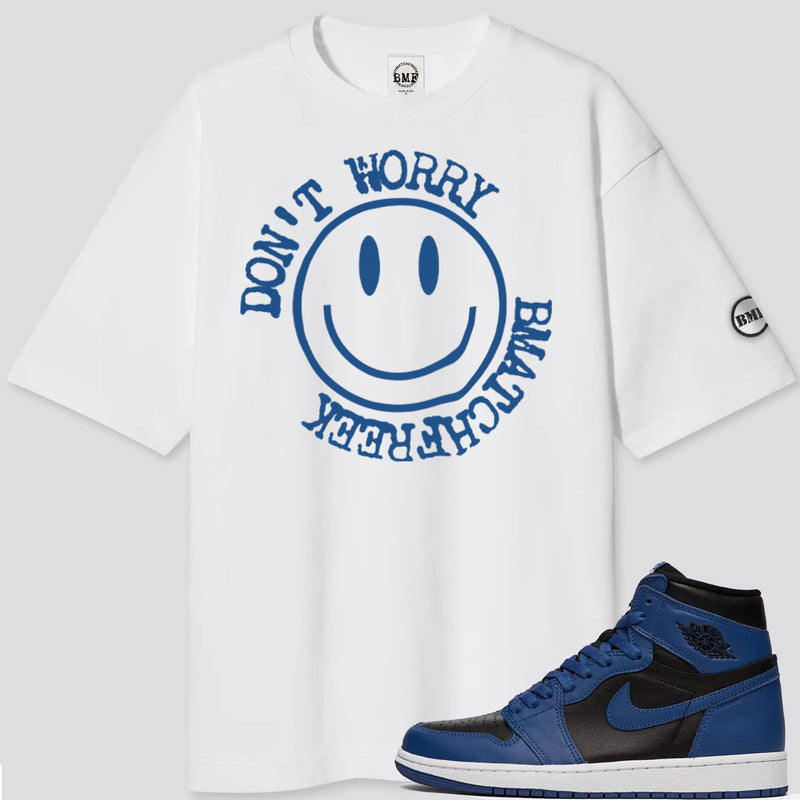 Jordan 1 Dark Marina Blue BMF Smiley Oversized T- Shirt