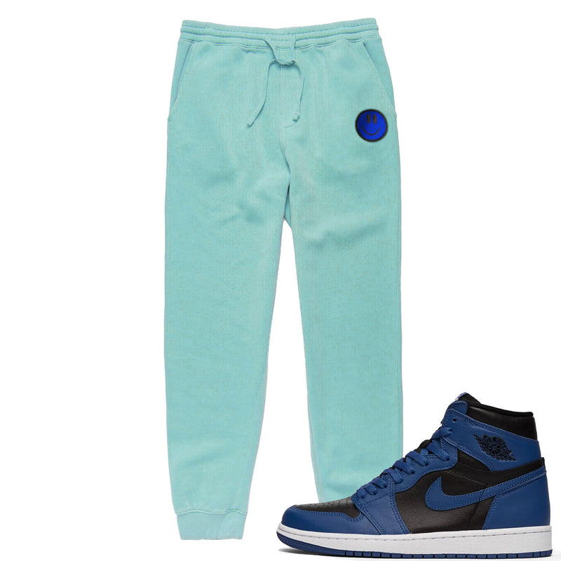 Blue Embroidered BMF Smiley Pigment Dyed Joggers