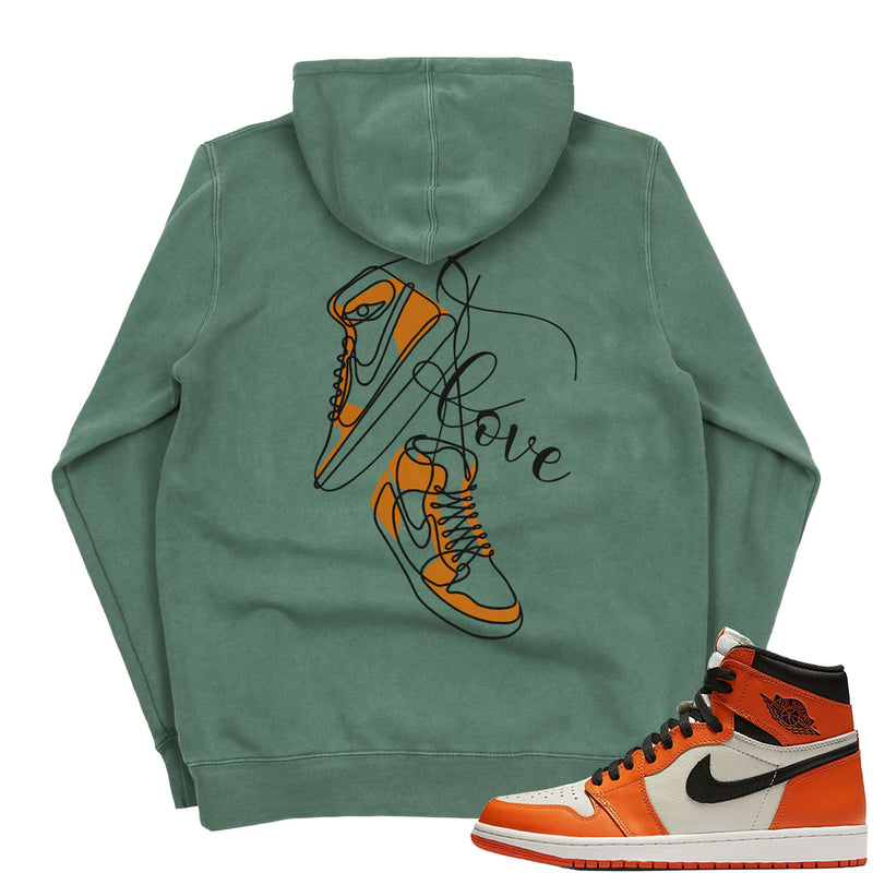 Jordan 1 Starfish Orange Valentine Embroidered Pigment Dyed Hoodie