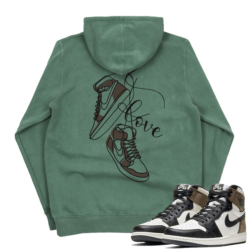 Jordan 1 Dark Mocha Valentine Embroidered Pigment Dyed Hoodie