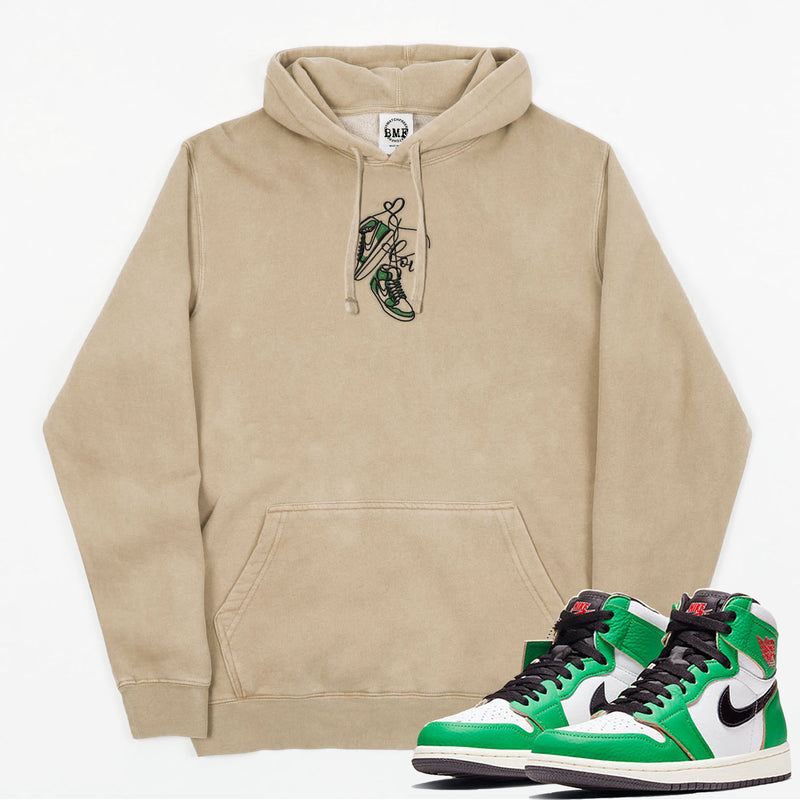 Jordan 1 Lucky Green Valentine Embroidered Pigment Dyed Hoodie