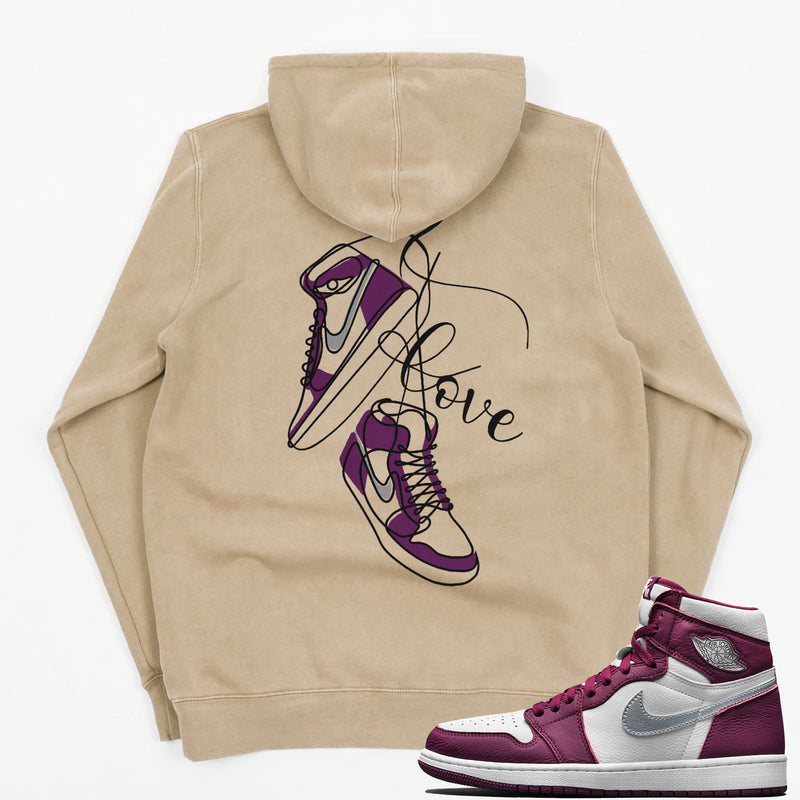 Jordan 1 Bordeaux Valentine Embroidered Pigment Dyed Hoodie