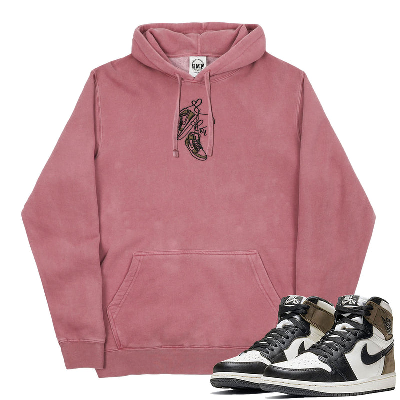 Jordan 1 Dark Mocha Valentine Embroidered Pigment Dyed Hoodie