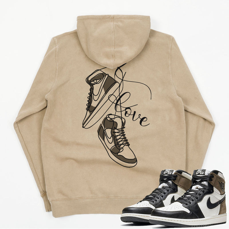 Jordan 1 Dark Mocha Valentine Embroidered Pigment Dyed Hoodie