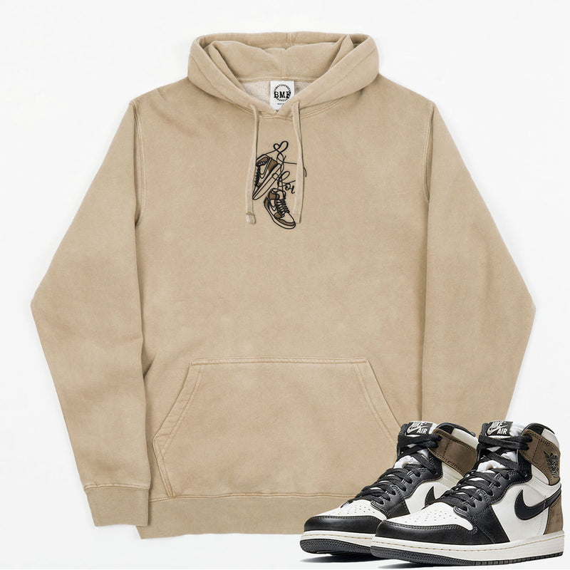 Jordan 1 Dark Mocha Valentine Embroidered Pigment Dyed Hoodie