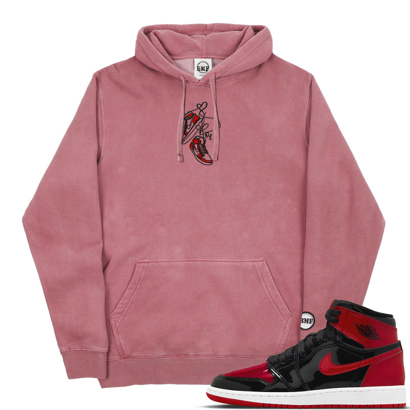 Jordan 1 Bred Valentine Embroidered Pigment Dyed Hoodie