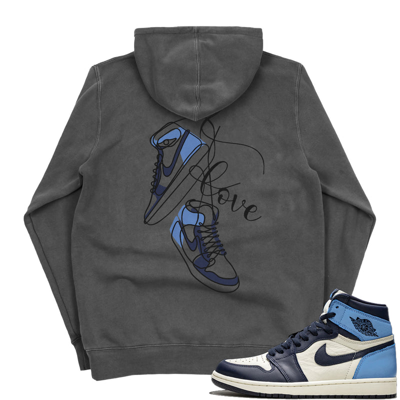Jordan 1 Obsidian Valentine Embroidered Pigment Dyed Hoodie
