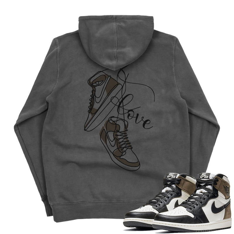 Jordan 1 Dark Mocha Valentine Embroidered Pigment Dyed Hoodie