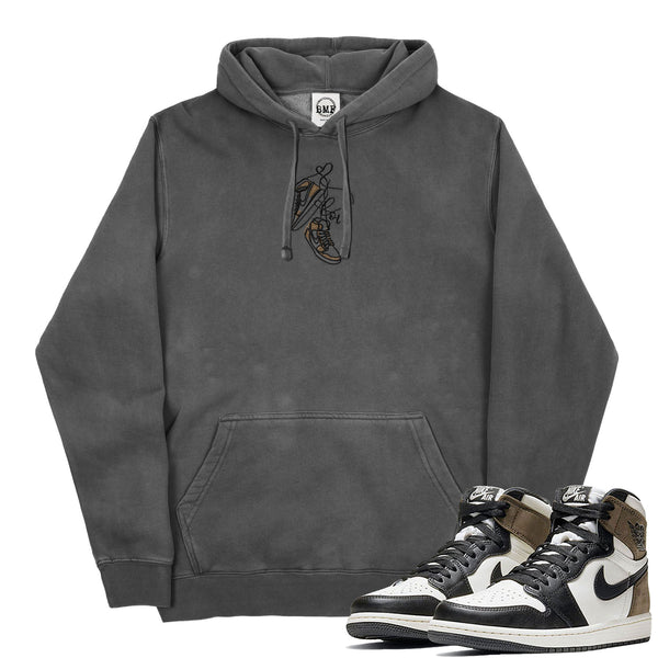 Jordan 1 Dark Mocha Valentine Embroidered Pigment Dyed Hoodie