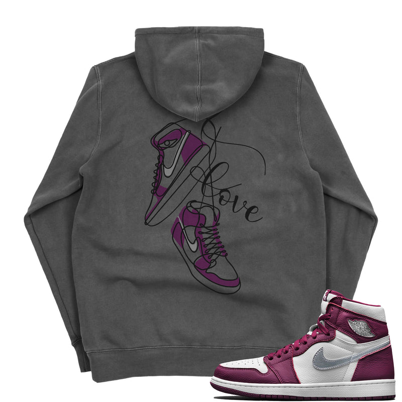 Jordan 1 Bordeaux Valentine Embroidered Pigment Dyed Hoodie