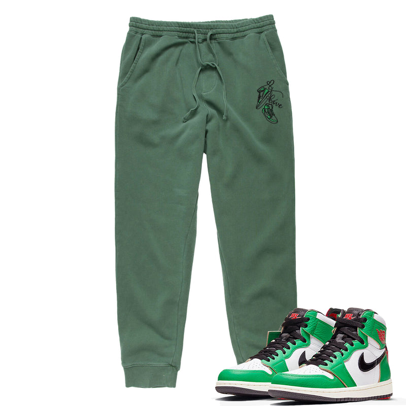 Jordan 1 Lucky Green Valentine Embroidered BMF Pigment Dyed Joggers