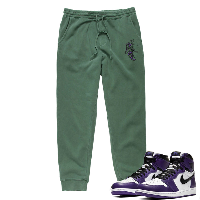 Jordan 1 Purple Court Valentine Embroidered BMF Pigment Dyed Joggers