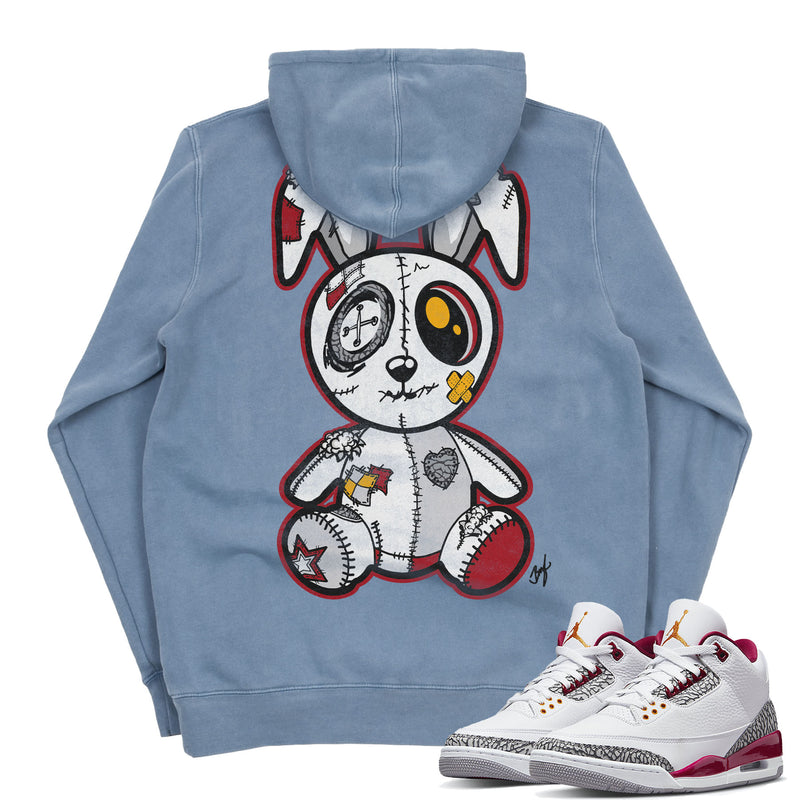 Jordan 3 Cardinal Red Embroidered BMF Bunny Pigment Dyed Hoodie