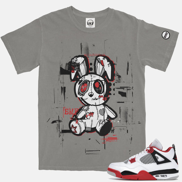 Jordan 4 Fire Red Sliced BMF Bunny Pigment Dyed Vintage Wash Heavyweight T-Shirt