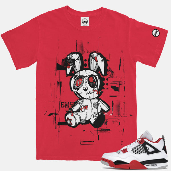 Jordan 4 Fire Red Sliced BMF Bunny Vintage Wash Heavyweight T-Shirt