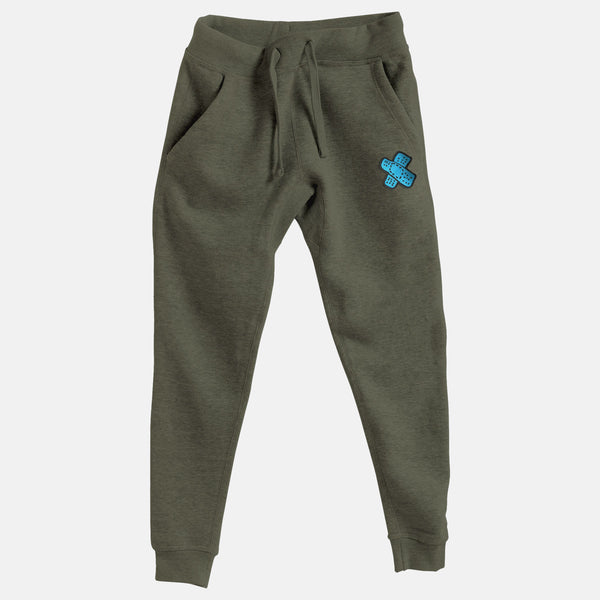 Cyan Blue Embroidered BMF Bunny Face Premium Heather Jogger