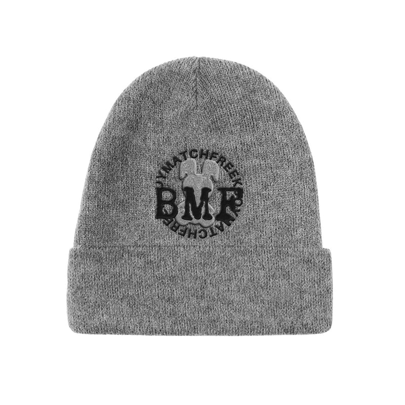 Light Grey Embroidered BMF Bunny Rib Knit Beanie