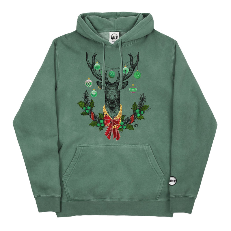 Lucky Green Christmas BMF Deer Pigment Dyed Hoodie