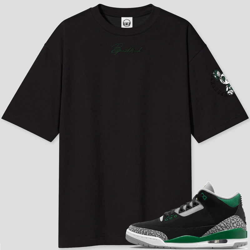 Jordan 3 Pine Green Embroidered BMF Oversized Heavyweight T Shirt
