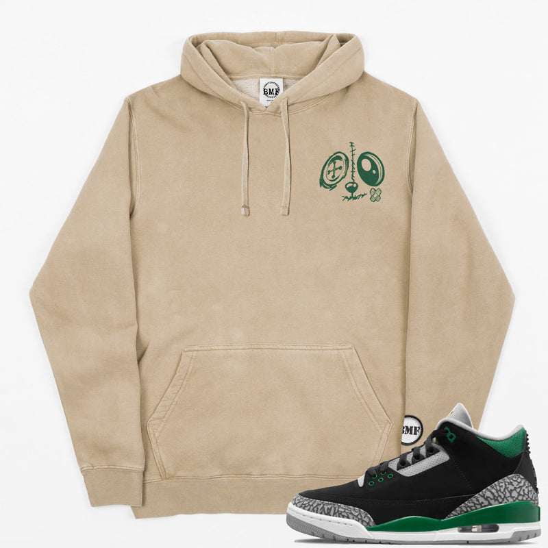 Jordan 3 Pine Green BMF Bunny Face Pigment Dyed Hoodie