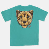 Pine Green Red Embroidered BMF Leopard Head Pigment Dyed Vintage Wash Heavyweight T-Shirt