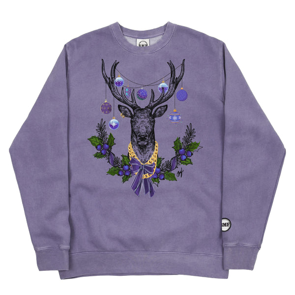 Purple Christmas BMF Deer Pigment Dyed Crewneck