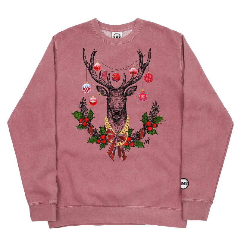 Red Christmas BMF Deer Pigment Dyed Crewneck