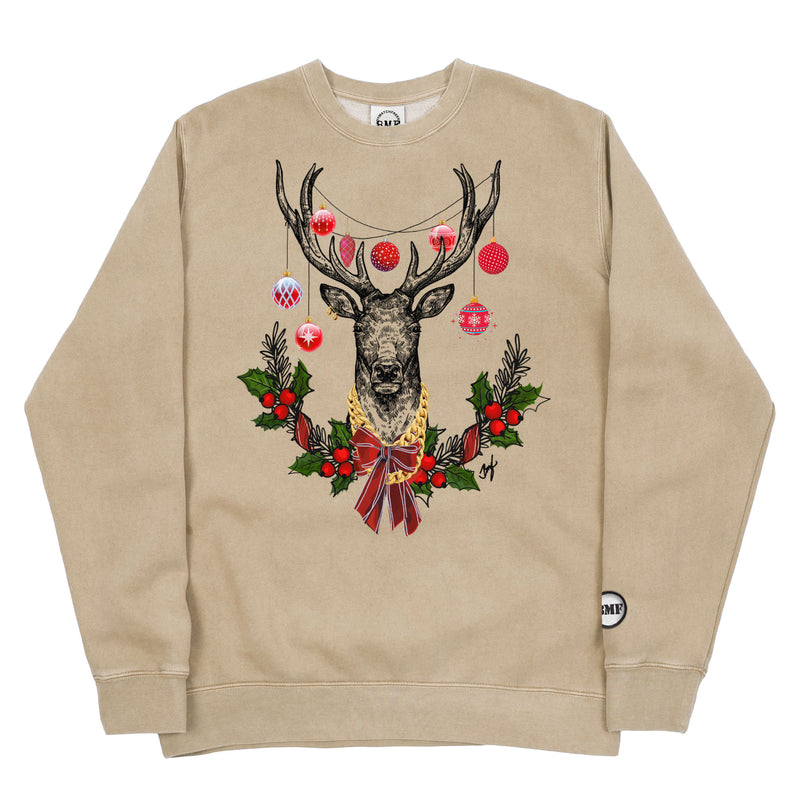 Red Christmas BMF Deer Pigment Dyed Crewneck